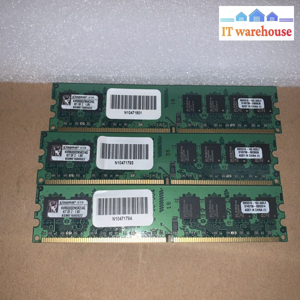 3 x 2GB KINGSTON PC2-6400 KVR800D2N5K2/4G DDR2 DIMM MEMORY RAM