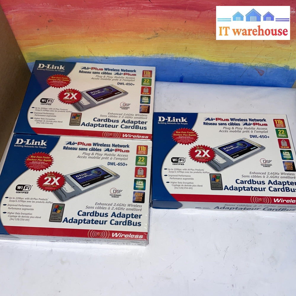 3 x  D-link AirPlus DWL-650+ 802.11b Wireless Adapter - Brand New PCMCIA