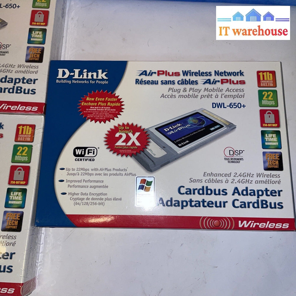 3 x  D-link AirPlus DWL-650+ 802.11b Wireless Adapter - Brand New PCMCIA