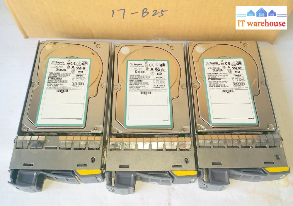 3 x  FC Seagate 146G 10K.7 ST3146807FC 9V2004 FW: NA06 w/ tray 108-00057 SP-274A