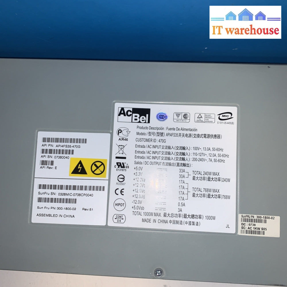 300-1800-02 Sun Ultra 25 40 45 1000Watt Power Supply API4FS35 4FS35-470G
