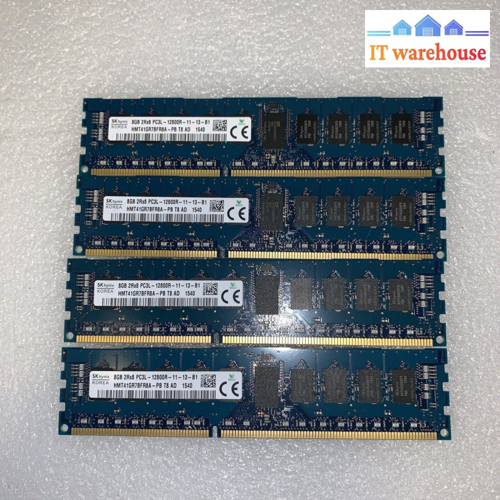 32GB (4X8GB) Hynix HMT41GR7BFR8A-PB DDR3 PC3L-12800R ECC Server Ram