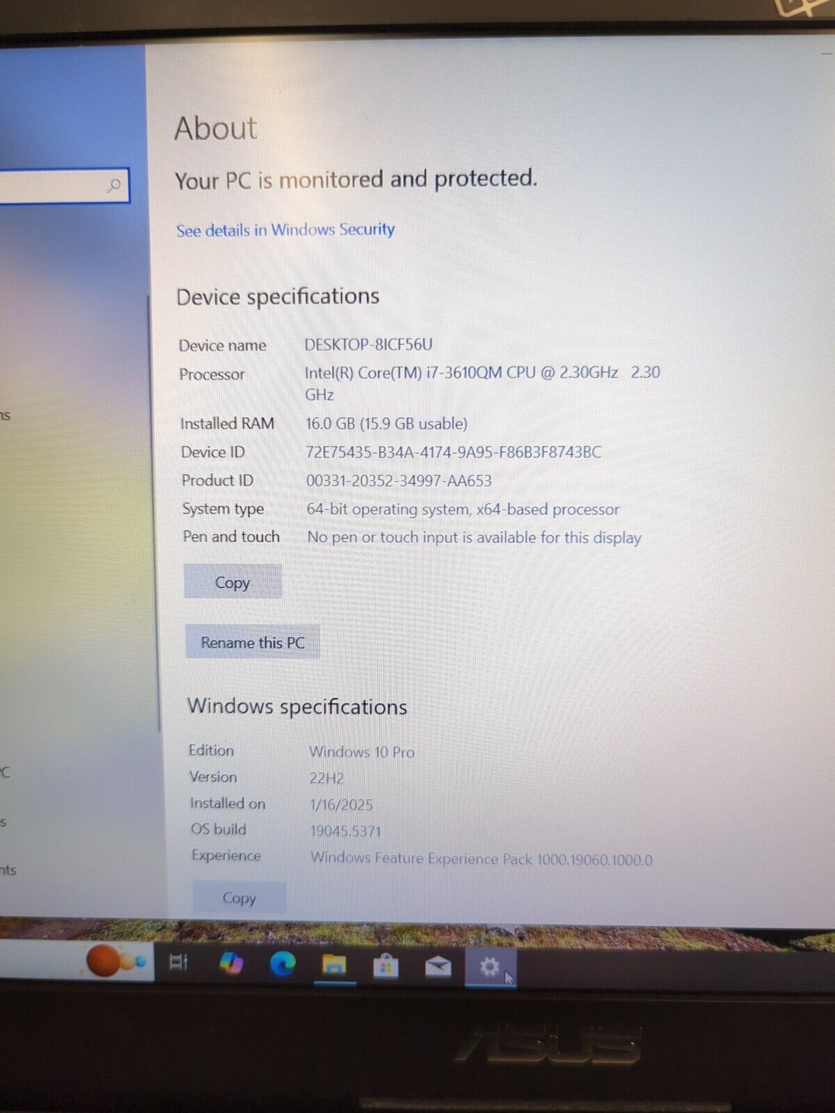 (GRADE A) ASUS N56V 15.6" Laptop Intel i7-3610QM CPU/16GB RAM/240GB SSD/Win 10 -