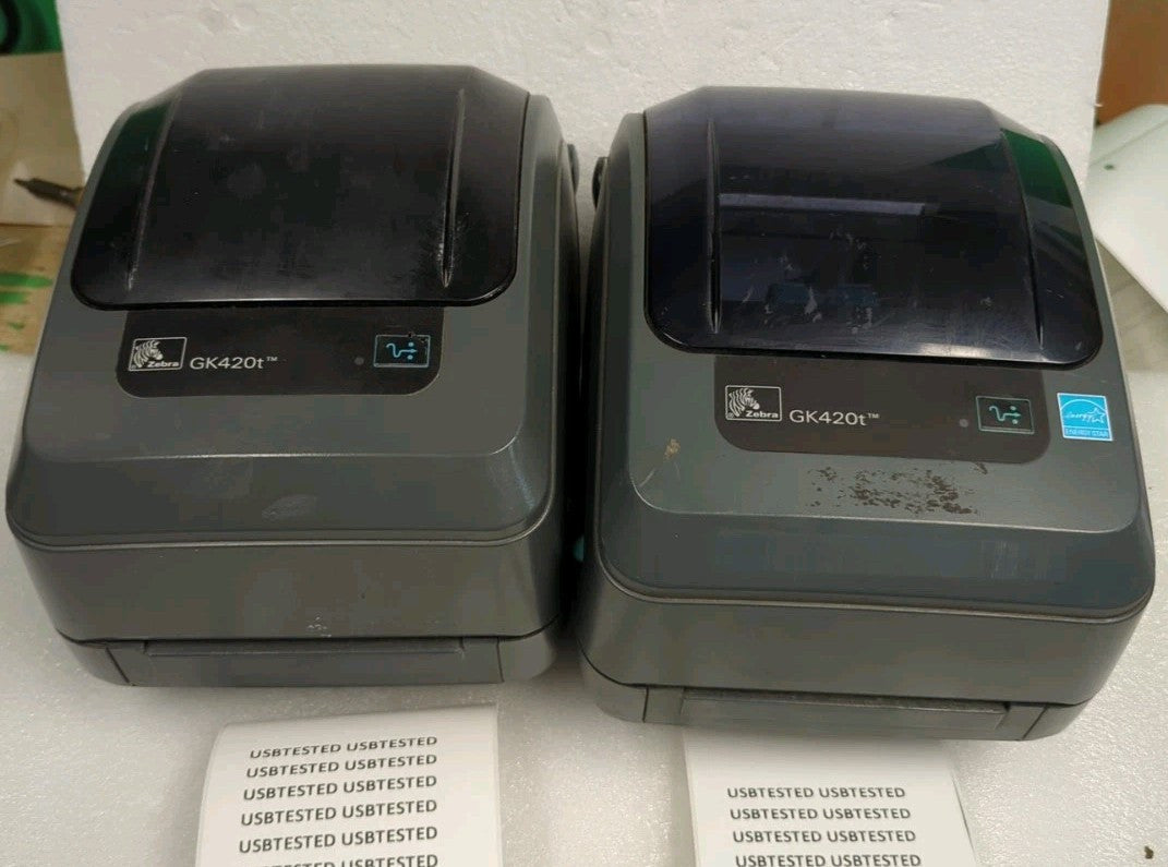 2x Zebra GK420T Thermal Label Printers (AS IS, No AC adapter, *Read* ) -