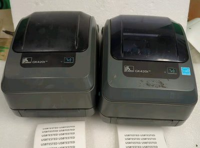 2x Zebra GK420T Thermal Label Printers (AS IS, No AC adapter, *Read* ) -
