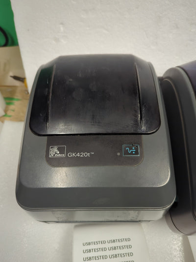 2x Zebra GK420T Thermal Label Printers (AS IS, No AC adapter, *Read* ) -