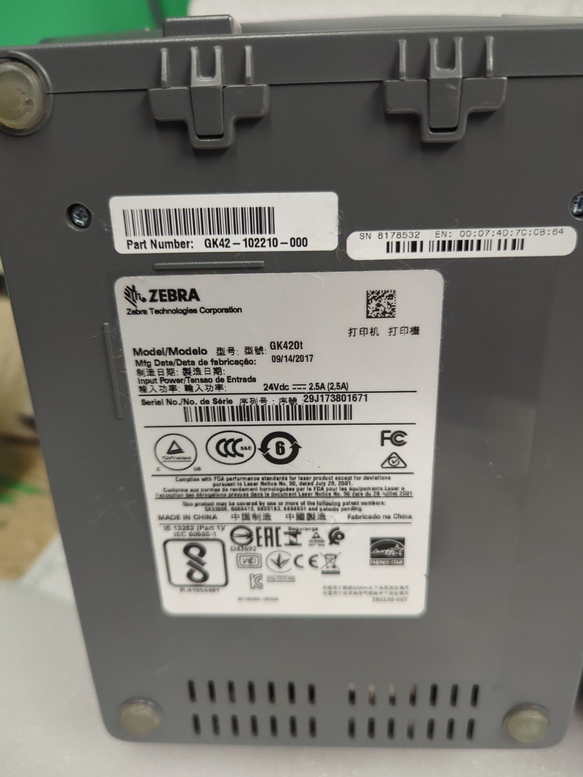 2x Zebra GK420T Thermal Label Printers (AS IS, No AC adapter, *Read* ) -