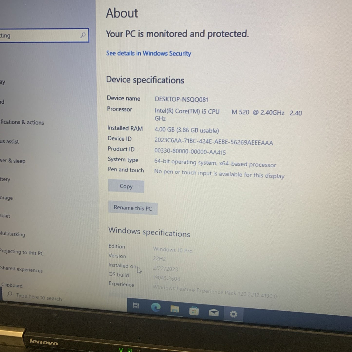 Lenovo ThinkPad T410 Intel Core i5-520M 4.1" 4GB DDR3 4GB 250GB HD Windows 10