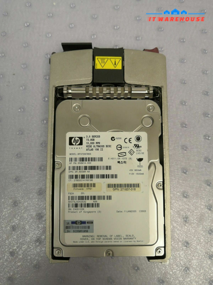 + 356914-002 HP 73GB 15KRPM Ultra 320 SCSI 3.5" 8MB Cache Hot Swap Hard Drive @