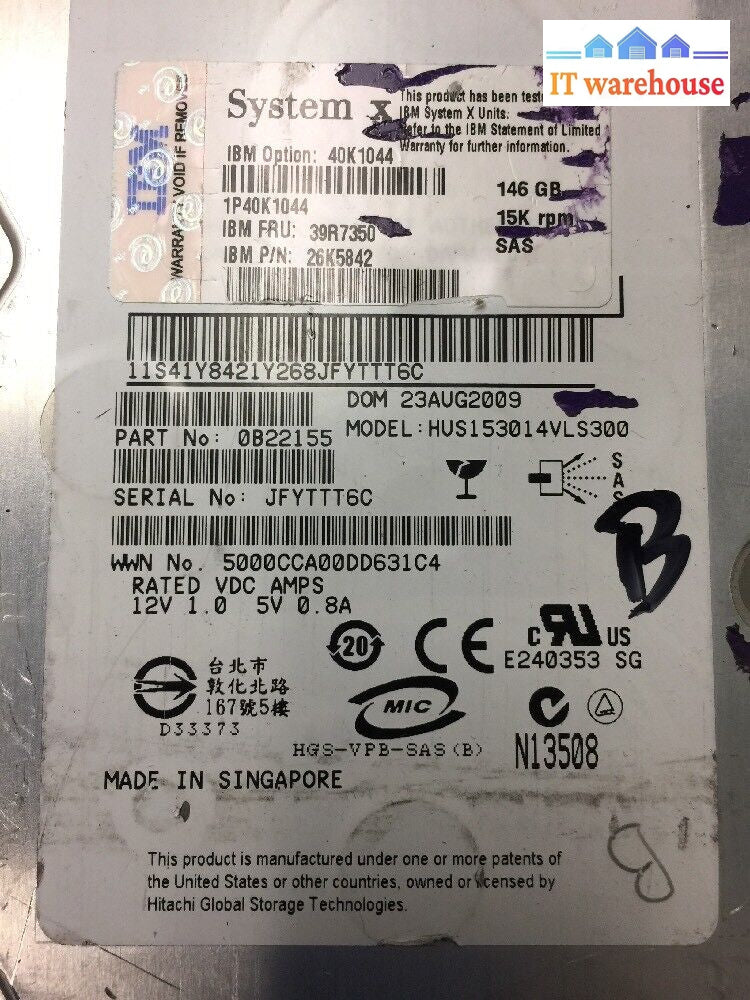 - 39R7350 Ibm 146.8Gb 15K Sas Hdd St3146855Ss 43W7482 43W7488