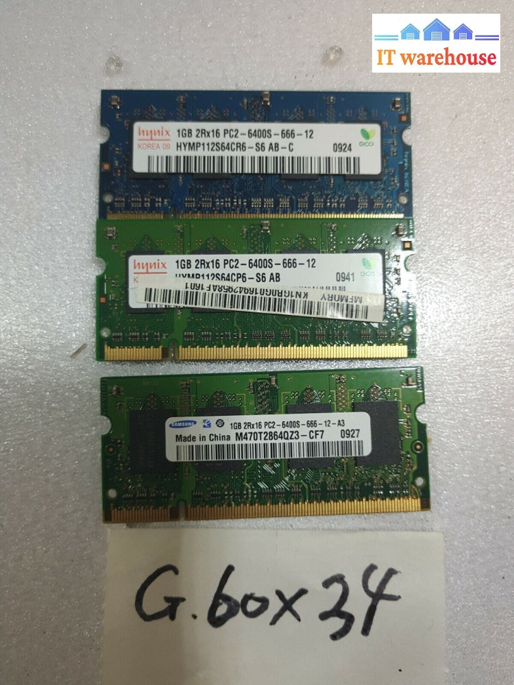 - 3GB (3x1GB) MIXED BRAND  PC2-6400S  DDR2 Memory 