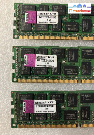 (3x 4GB) Kingston DDR3-1333 PC3-10600 DIMM Server Memory RAM KVR1333D3D4R9/4G ~