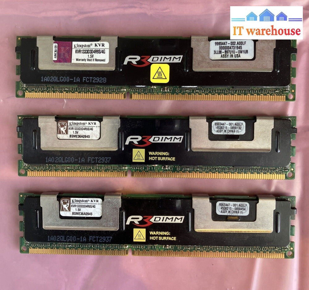 (3x 4GB) Kingston RAM KVR1333D3D4R9S/4G DDR3-1333 PC3-10600 ECC Server Memory ~