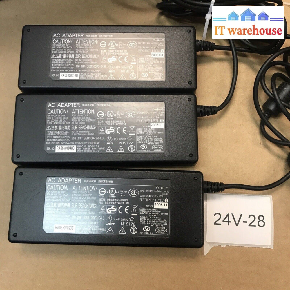 (3x)   AC/DC Adapter SEB100P3-24.0 Power Supply 24V 3.33A 80W Round Tip 5.5mm