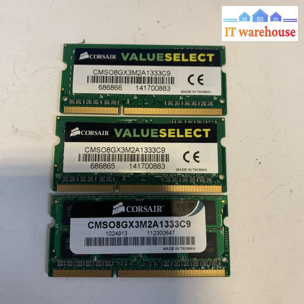 (3x) CORSAIR 4GB DDR3 1333 Laptop Memory 2RX8 PC3-10600S RAM CMSO8GX3M2A1333C9