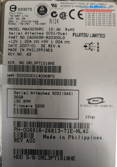 - 3x Dell G8816  36GB SAS 15K 3GBPS 3.5" Hard Drive MAX3036RC @@@
