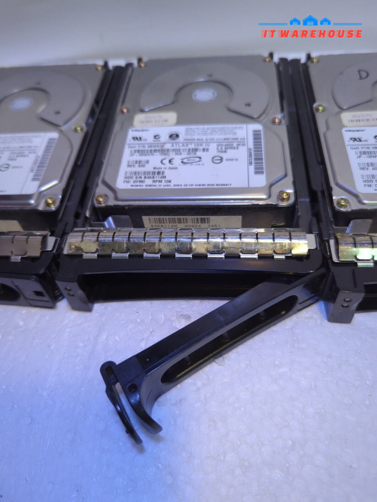 - 3X DELL MAXTOR Hard Drive 73GB, 10K 80pin SCSI HDD 08W570 8W570 W/TRAY CD399