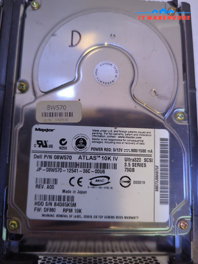 - 3X DELL MAXTOR Hard Drive 73GB, 10K 80pin SCSI HDD 08W570 8W570 W/TRAY CD399