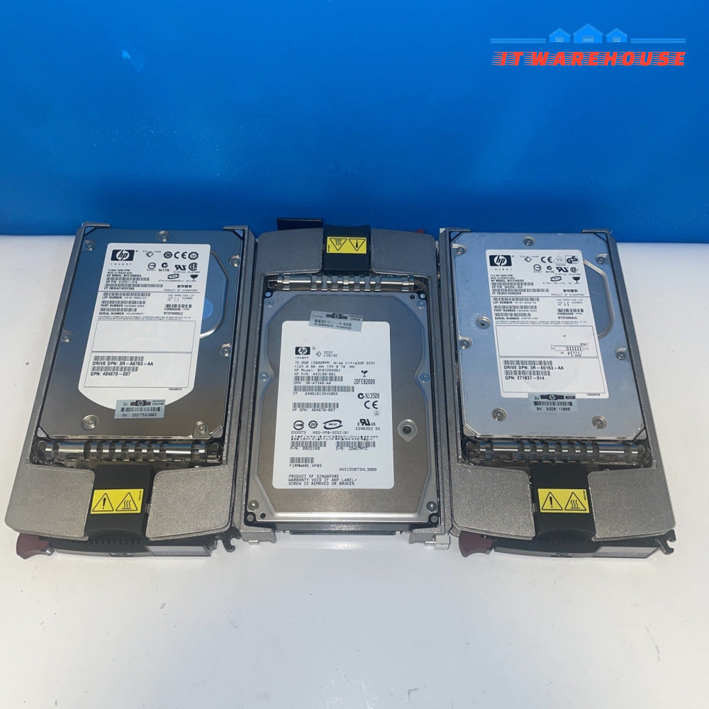 3x    HP 72.8GB, 15K RPM, 3.5 in. Ultra320 SCSI server HDD with 289042-001 caddy