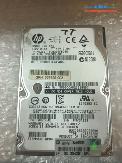 - 3x  HP EG0300FBDBR 300GB 10K SAS 2.5" Hard Drive 0B25642 597609-001 Tested