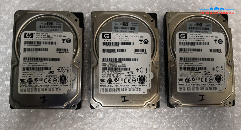 - 3x HP MBB2073RC 73.5GB 10000 RPM 16MB 2.5" SAS HDD DG072BABCE CA06731 @@@
