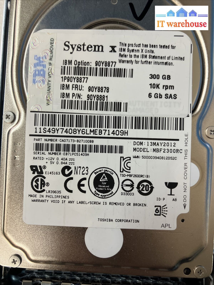 3X Ibm 90Y8877 300Gb 10K Sas 2.5’ Hdd Mbf2300Rc Fru 90Y8878 Pn 90Y8881 + Caddy ~