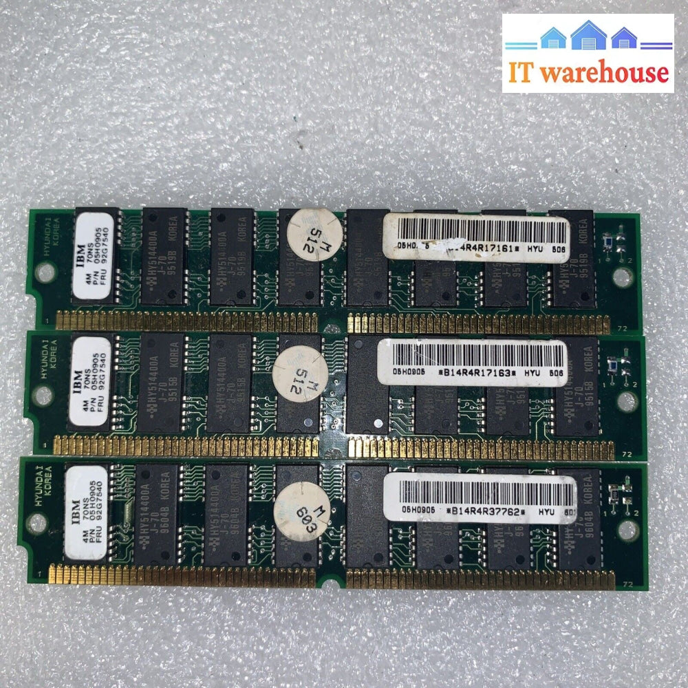 3x IBM 92G7540 4MB 70NS 72 PIN SIMM 05H0905 92G7539
