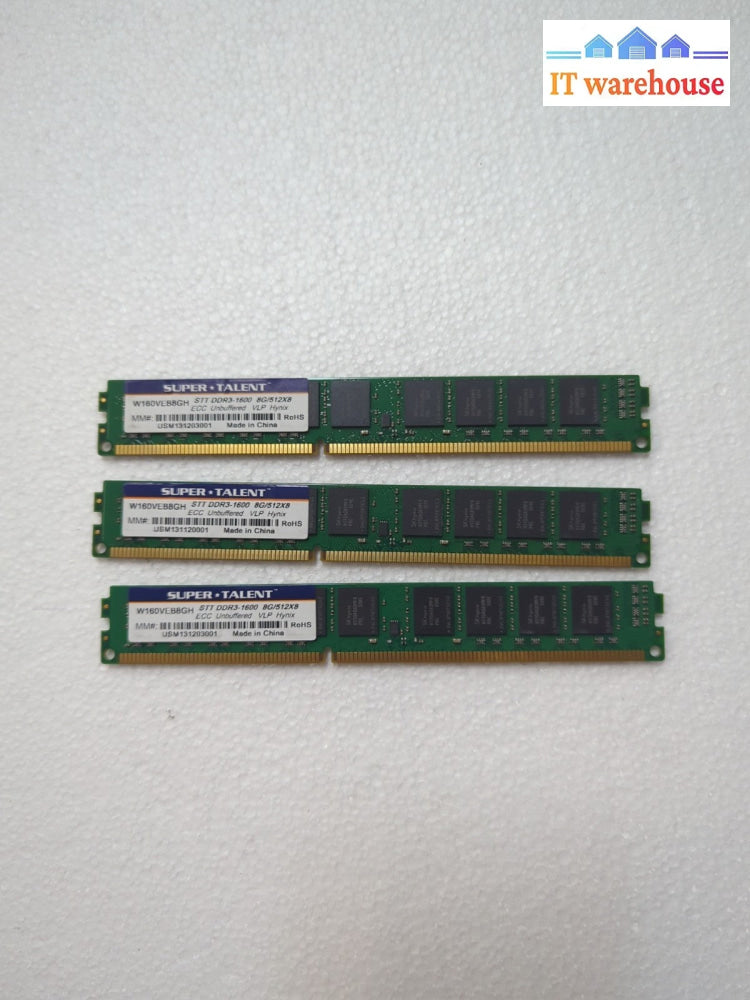 3x Super Talent W160VEB8GH 8GB DDR3 1600 VLP ECC SERVER RAM -