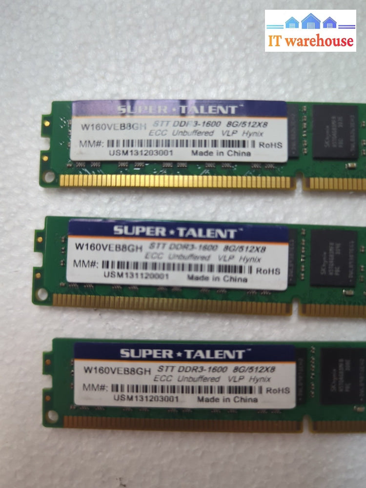 3x Super Talent W160VEB8GH 8GB DDR3 1600 VLP ECC SERVER RAM -
