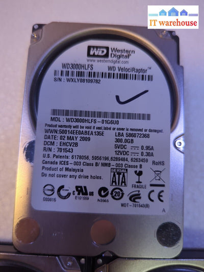 - 3X Western Digital Velociraptor 300Gb 10K 2.5’ Sata Hdd Wd3000Hlfs Tested