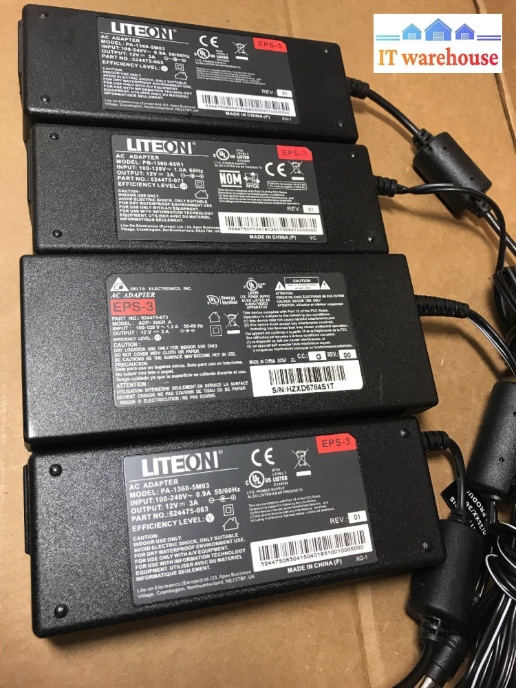 4 x 12V 3A 36W AC Adapter Power Supply Cord Brick EPS-3 Liteon