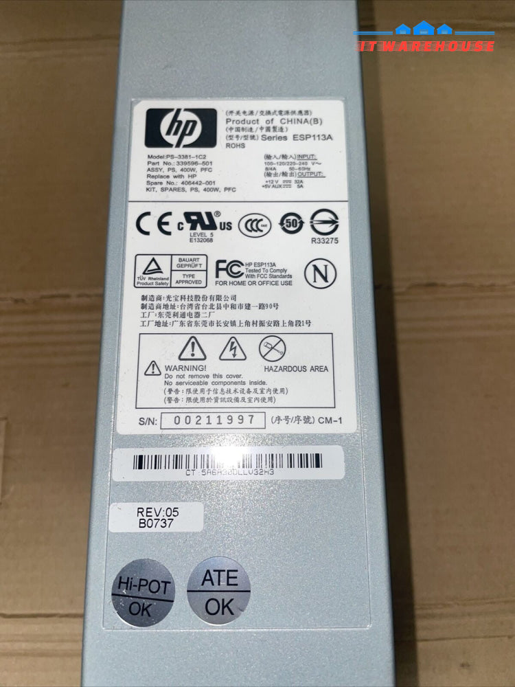 489883-001 339596 HPE 400W HOT-PLUG POWER SUPPLY FOR EVA6400 8400 ESP113A