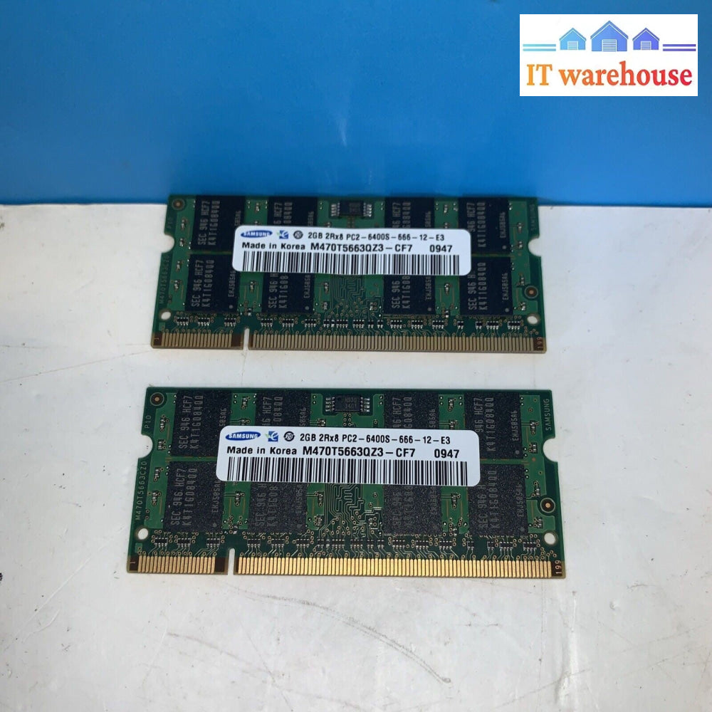 4GB = 2x 2GB SAMSUNG M470T5663QZ3-CF7 SODIMM DDR2 PC2-6400S 2GB Laptop Memory