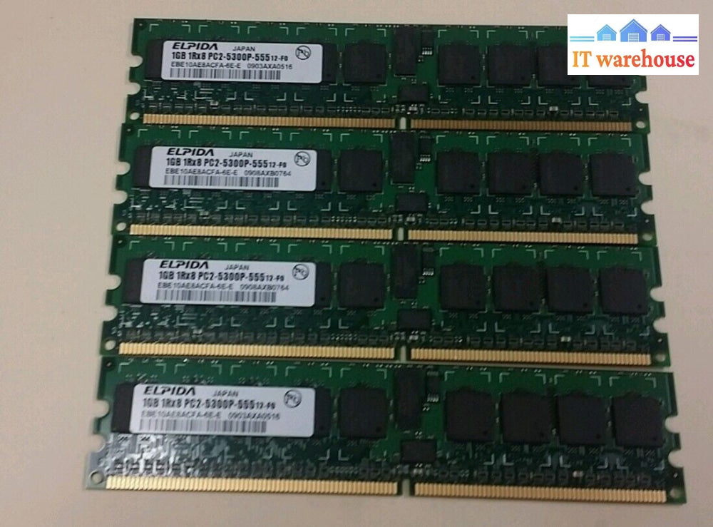 4GB 4x1GB Elpida EBE10AE8ACFA-6E-E 1GB 1RX8 PC2-5300P ECC Server Memory