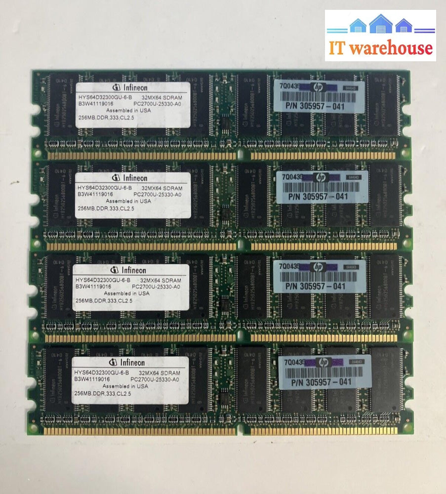 (4x 256MB) Infineon PC-2700U DDR-333 CL2.5 DIMM RAM HYS64D32300GU-6-B SDRAM ~