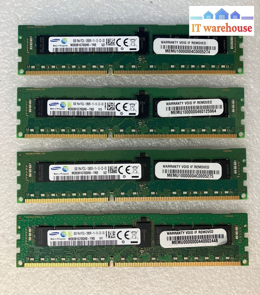 (4x 8GB) Samsung DDR3-1600 PC3L-12800R 1Rx4 RDIMM ECC Server RAM M393B1G70QH0 ~