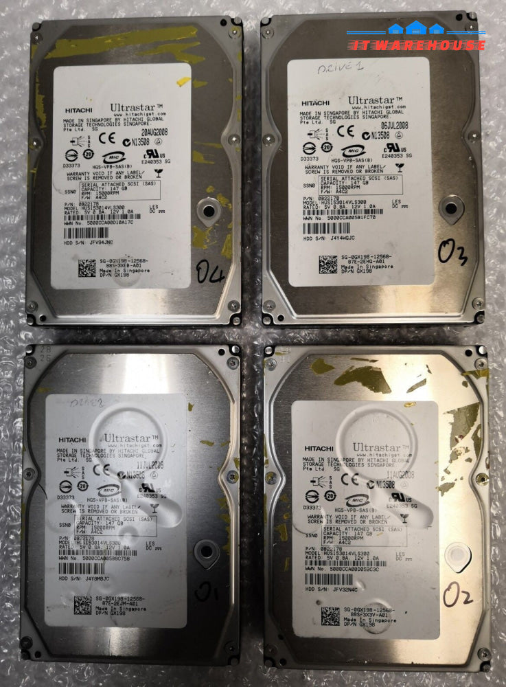 - 4x Dell Hitachi GX198 15K RPM 3.5" 147GB  3Gbps SAS Server Hard Drive @@@