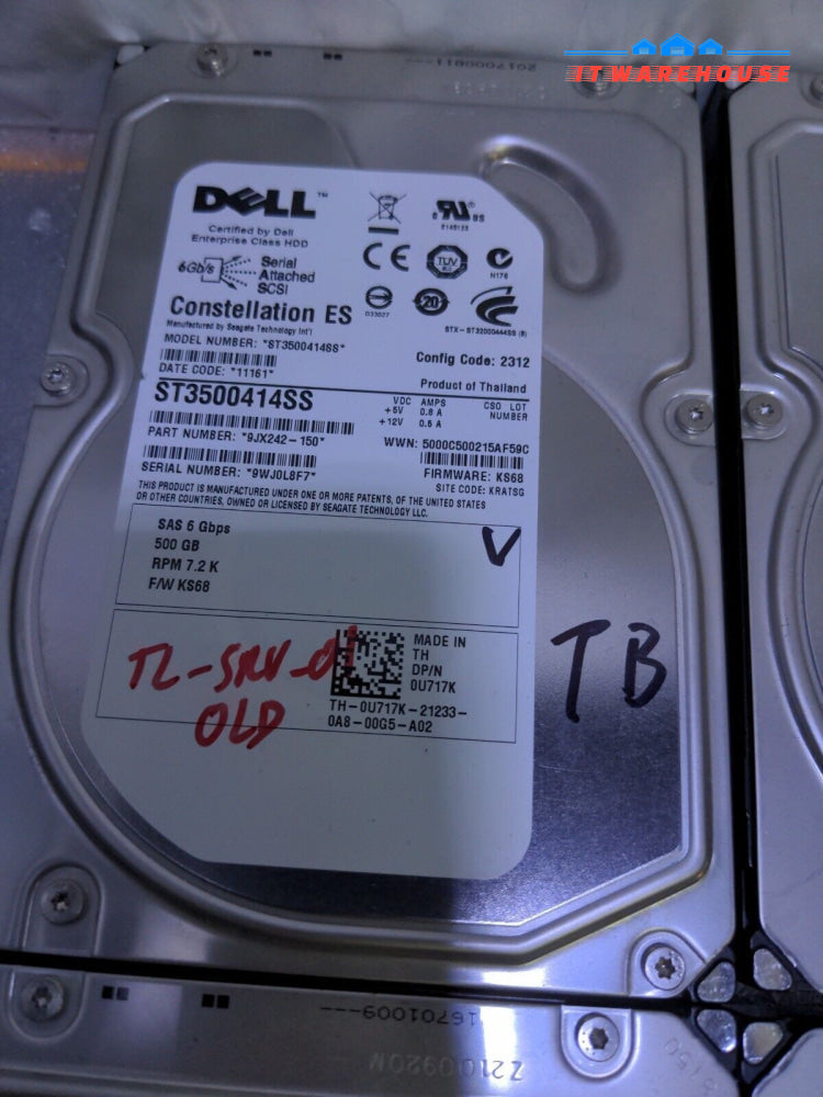 - 4x Dell U717K 500GB 7.2K SAS 3.5"  HDD Seagate ST3500414SS Hard Drive Tested
