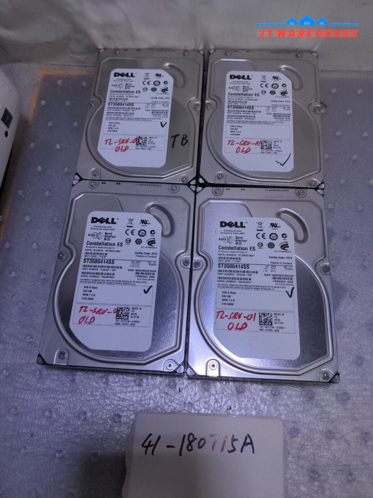 - 4x Dell U717K 500GB 7.2K SAS 3.5"  HDD Seagate ST3500414SS Hard Drive Tested