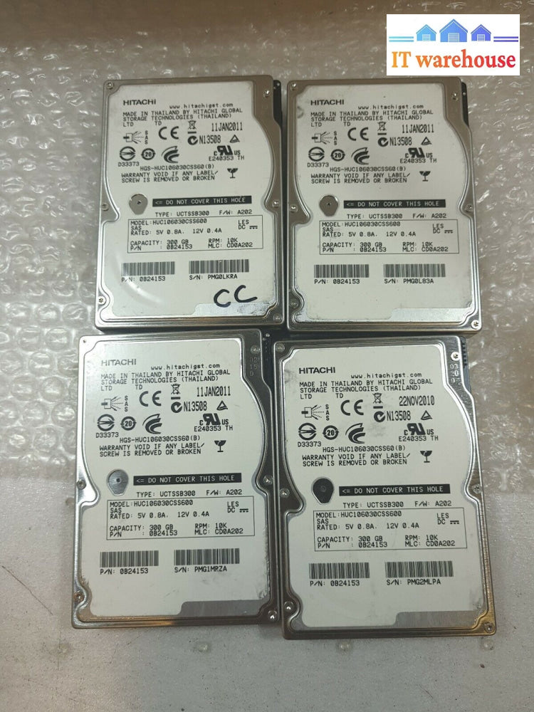 - 4X Hitachi Huc106030Css600 300Gb 10K 2.5’ Sas Hard Drive 0B24153 Tested