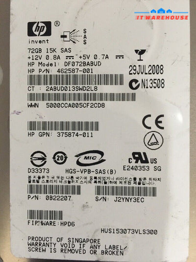 - 4x HP 72GB 15K SAS 3.5"  462587-001 375874-011 0B22207 HUS153073VLS300 @@@ 