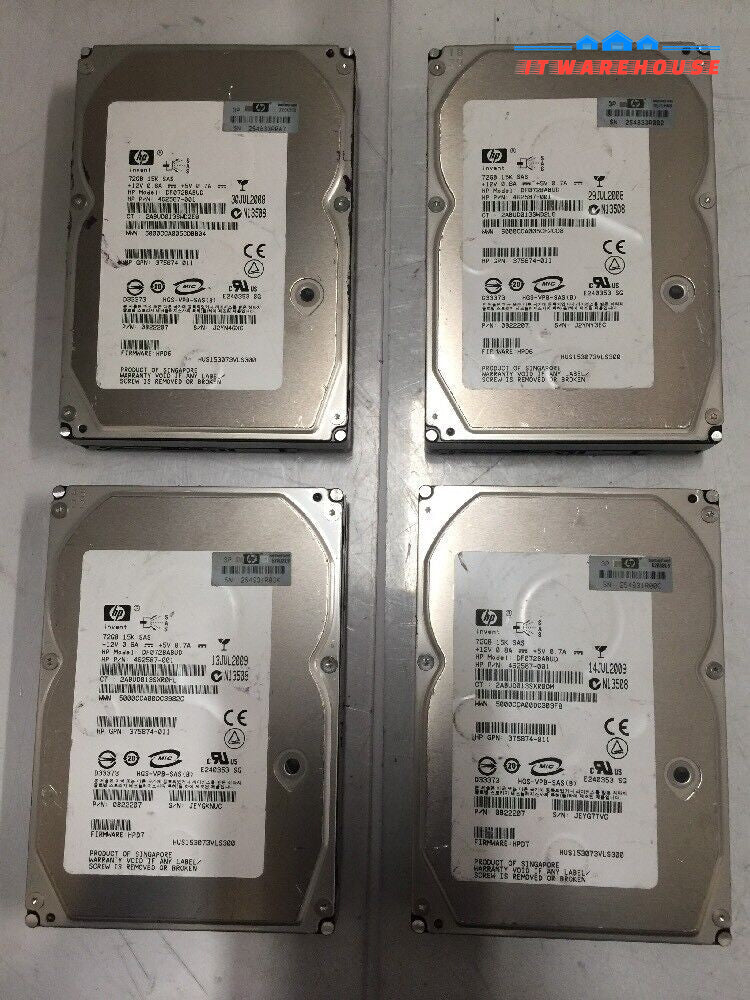 - 4x HP 72GB 15K SAS 3.5"  462587-001 375874-011 0B22207 HUS153073VLS300 @@@ 