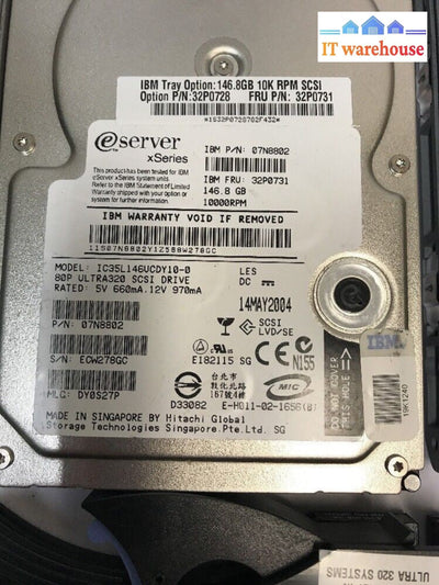 - 4x IBM IC35L146VCDY10-0 146 GB 10K  SCSI Hard Drive 32P0731 32P0728 W/TRAY @@@