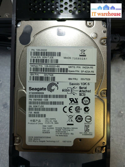 - 4x NetApp X423A-R5 900GB SAS 10K  2.5"  HDD 108-00222 00V7528 w/ Tray