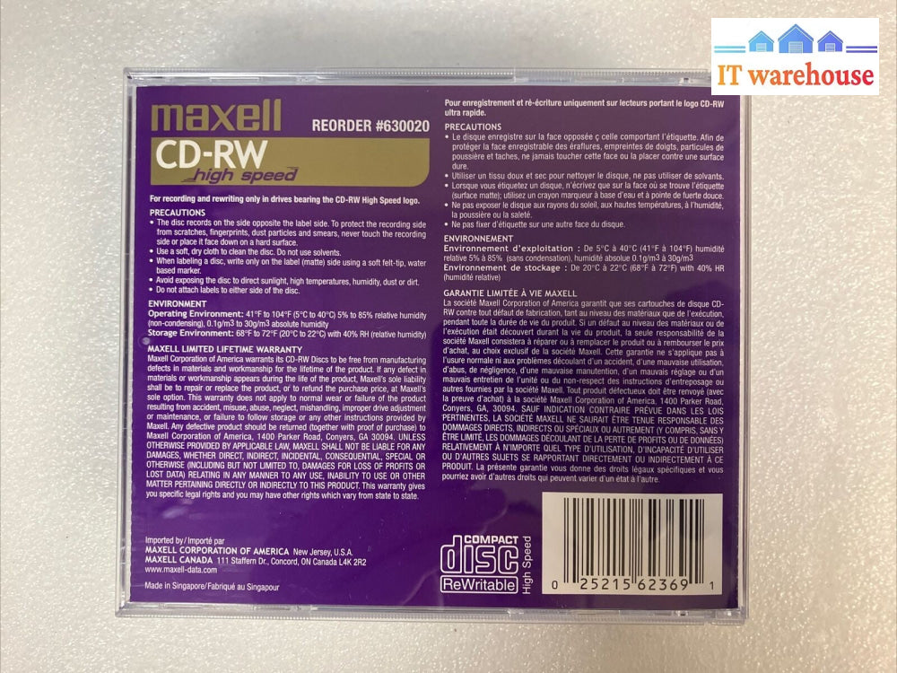 ~ 4x New CD Maxell CD-RW 650 MB Rewritable Compact Disk 630020