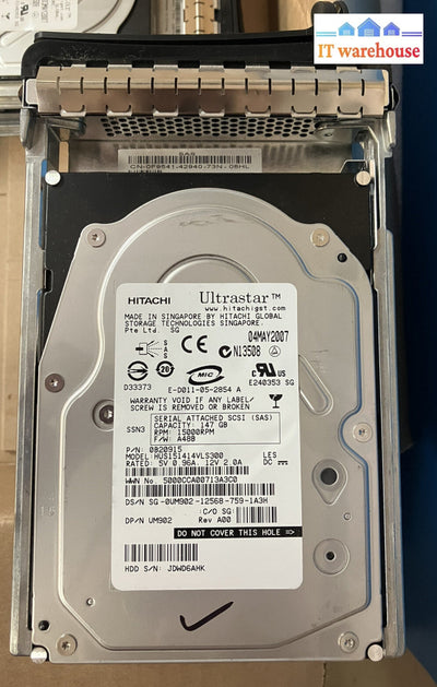 ~ 5 HITACHI SCSI HUS151414VLS300 0B20915 15000RPM 147GB SAS Hard Drive W/ Caddy