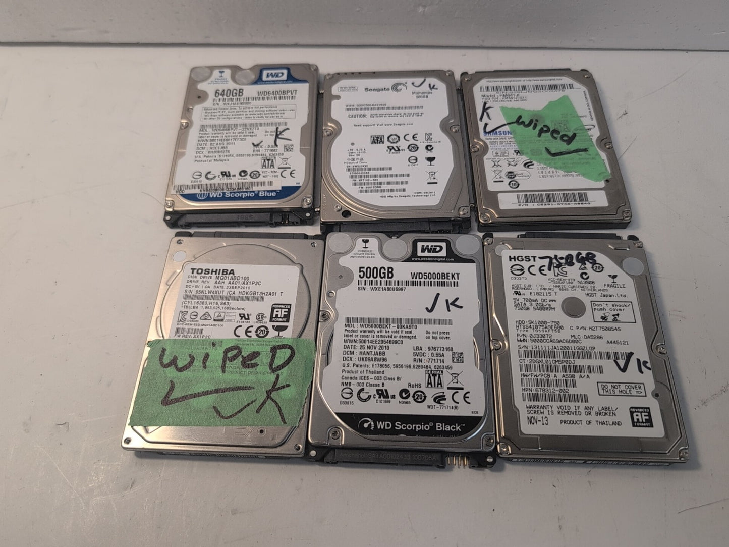 🔥 LOT of 6 Mixed Brand 500GB～750GB 2.5" SATA LAPTOP HDD (1000days Remains) -