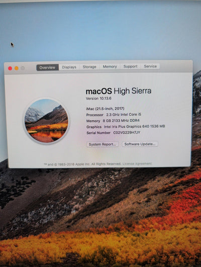 🎸 Apple iMac 21.5-inch 2017 A1418 Intel Core i5 2.3GHz 8GB RAM 1TB HDD Silver