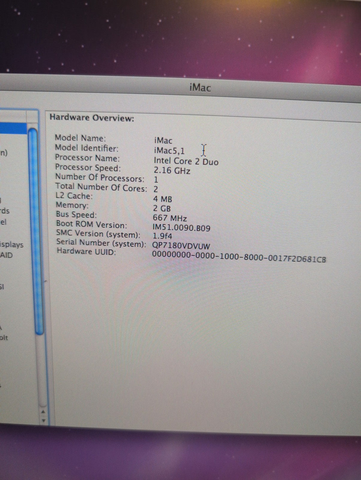 🎸 Apple iMac 20-inch A1207 Core 2 Duo 2.16GHz 2GB RAM 250GB HDD Mac OS X