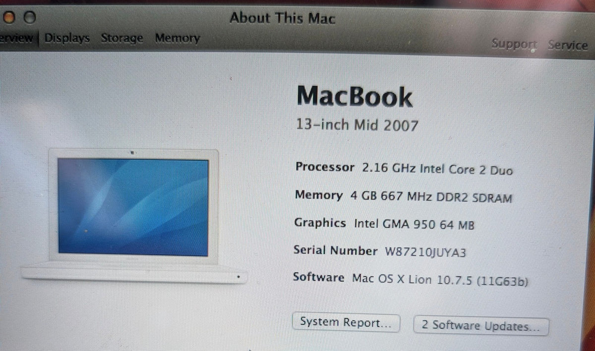 🎸 Apple MacBook 13" 2007 A1181 2.16GHz C2D/4GB/120GB HDD/NO OS  (NO AC)